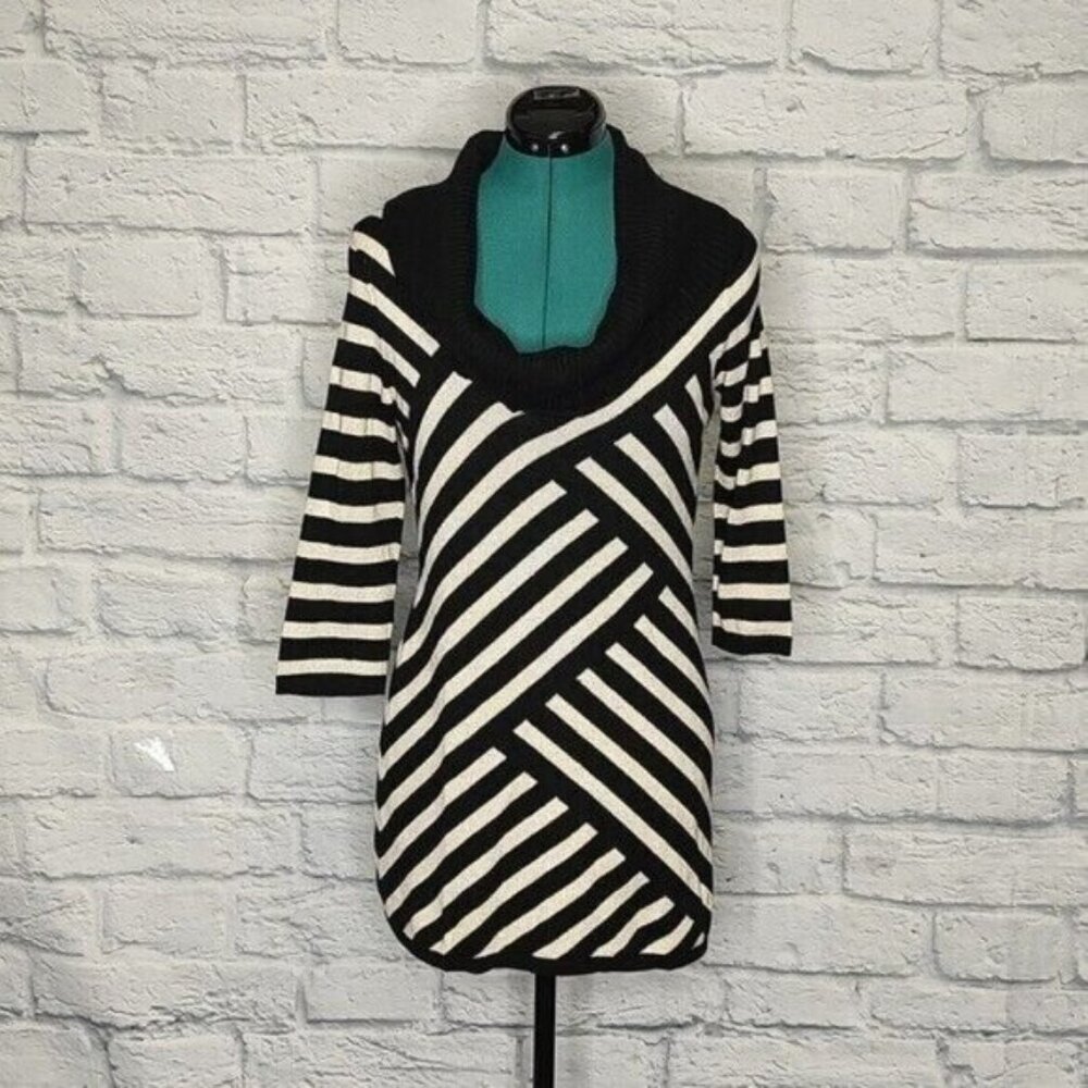WHITE House Black Market women's black and white striped cowl neck tunic Sz XS